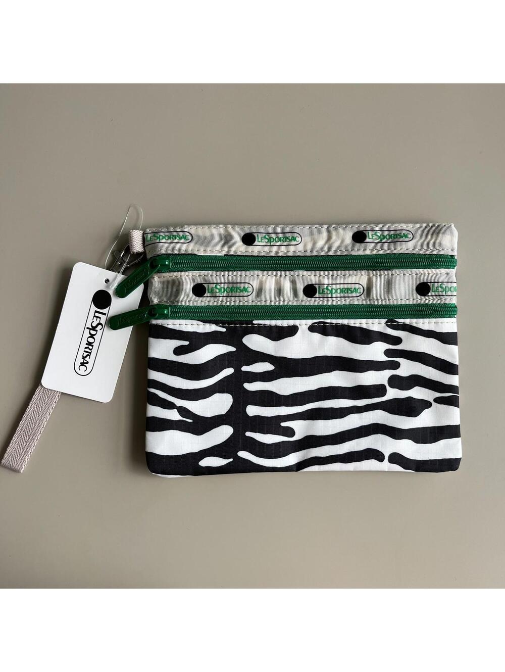 Lesportsac  MVL Zebra Print Aniaml2zipper Wristlet Pouch NWT